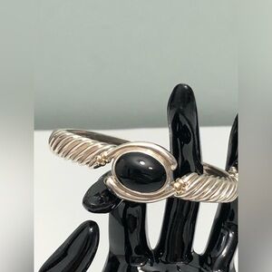 KABANA 925 Sterling Silver  14k   Vintage Black Onyx Bangle Bracelet size 8 /38g
